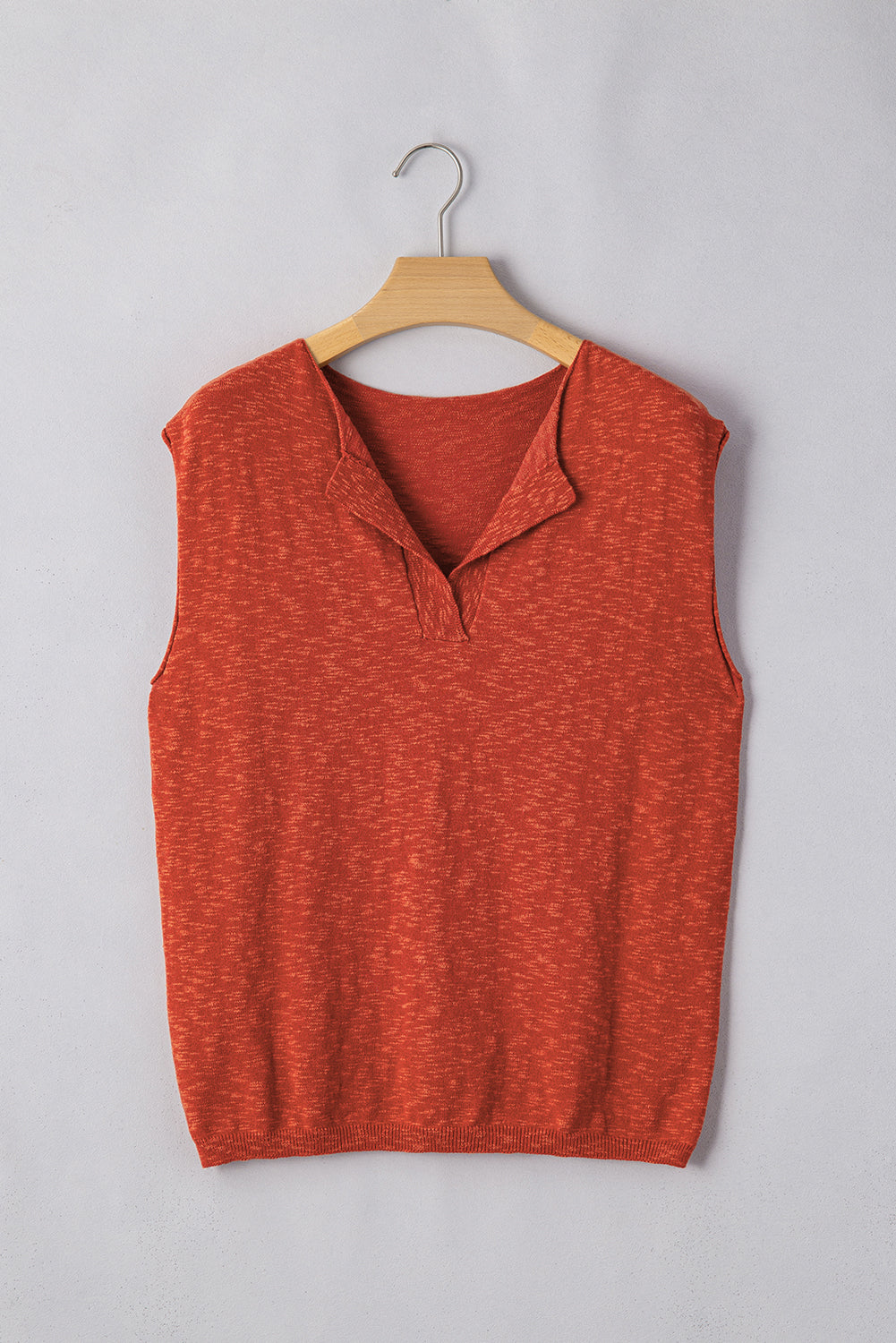 Orange Solid Colour Split V Neck Short Sleeve Sweater eAura