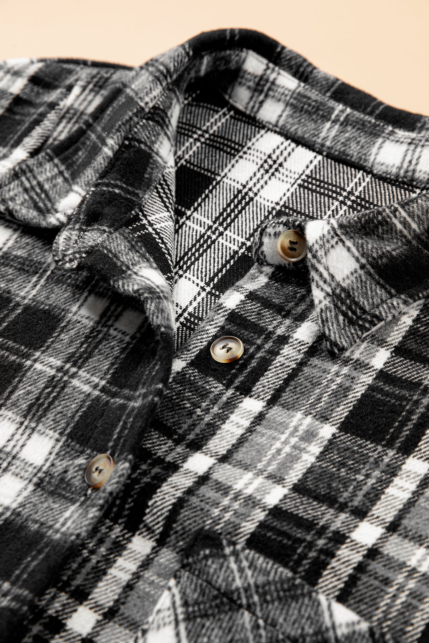 Plaid Long Sleeve V Neck Shift Plus Size Shirt Jacket – Black