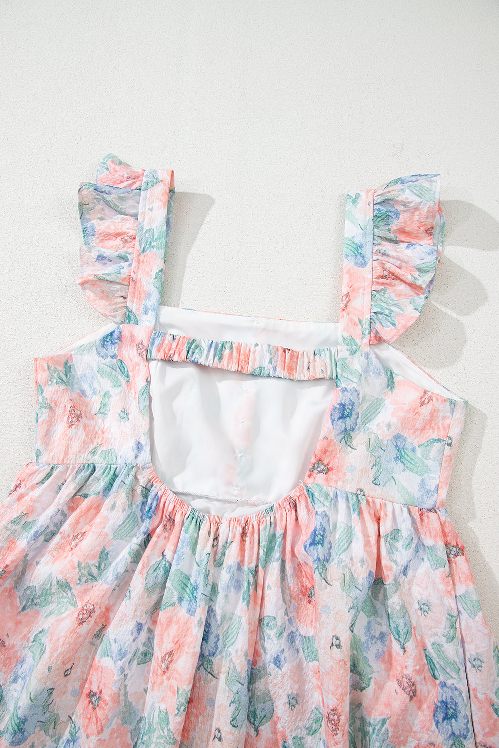 Pink Floral Print Square Neck Backless Long Dress with Slit eAura
