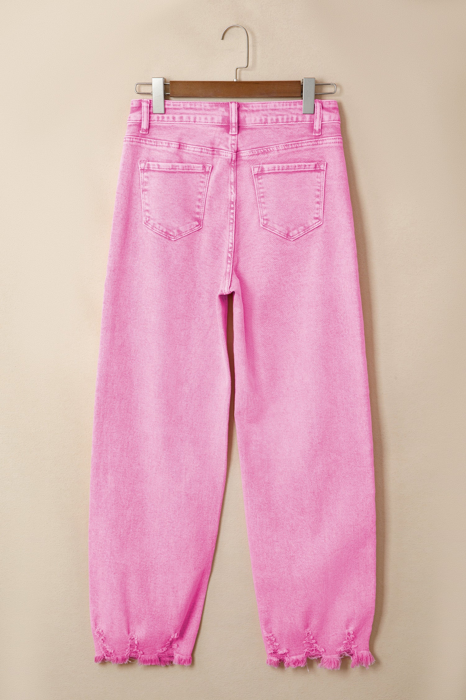 Acid Wash High Waist Raw Hem Shift Jeans – Pink