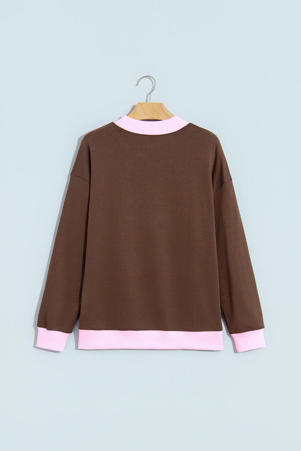 Colourblock Trim Crewneck Long Sleeve Pullover Sweatshirt – Pink