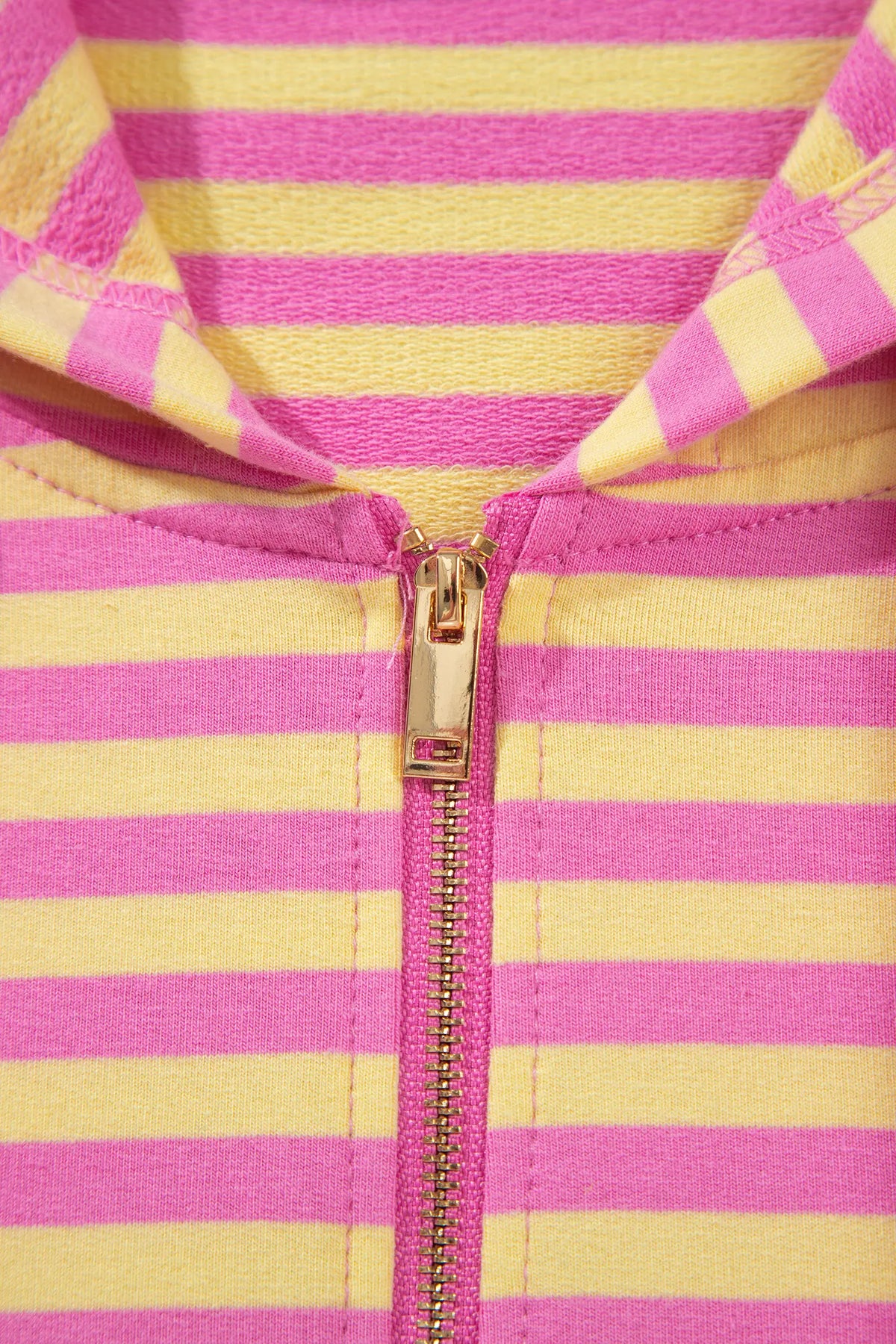 Striped Long Sleeve Zip-Up Hoodie Drawstring Elastic Waist 2pcs Short Set – Rose Red