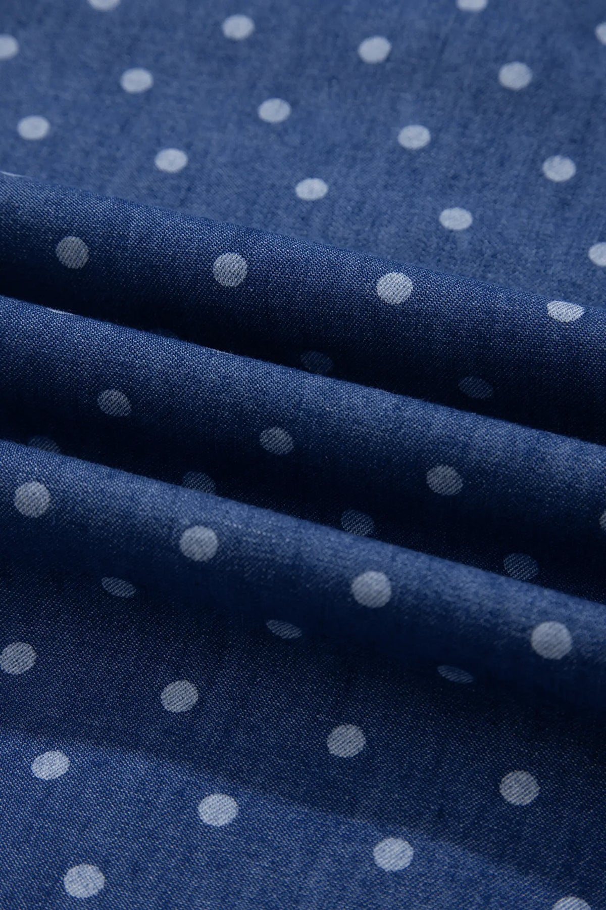 Polka Dot Ruffle Hem Sleeveless Denim Mini Dress – Blue