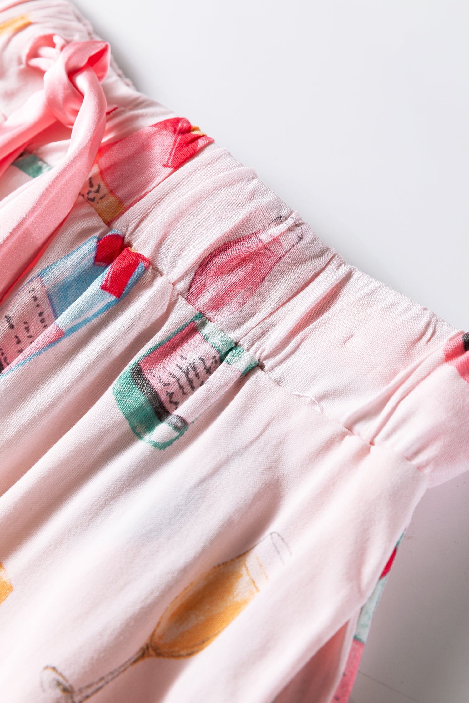 White Christmas Wine Glass Print Bow Knot Two Piece Pyjama Set - eAura