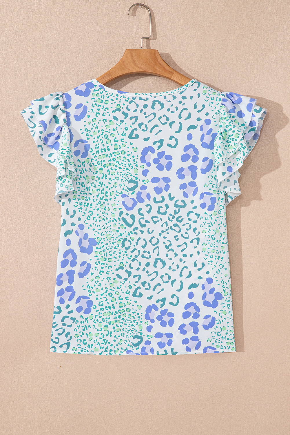 Sky Blue LeopardRuffle Short Sleeve Casual Blouse eAura