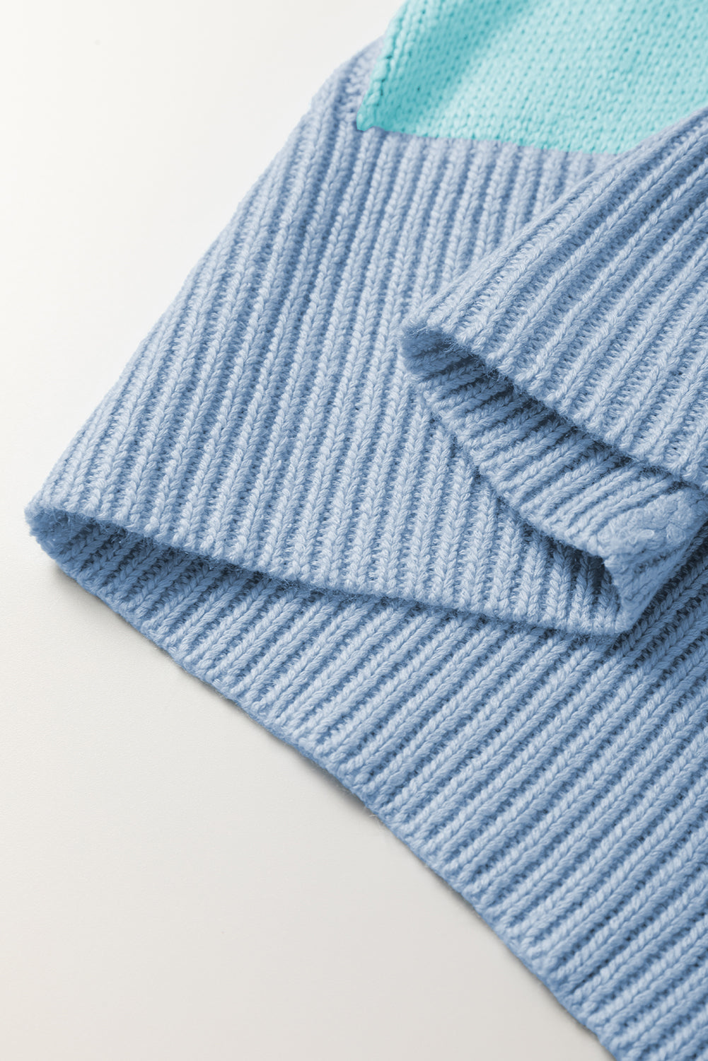 Light Blue Checkered Colour Block Crew Neck Short Sleeve Sweater eAura
