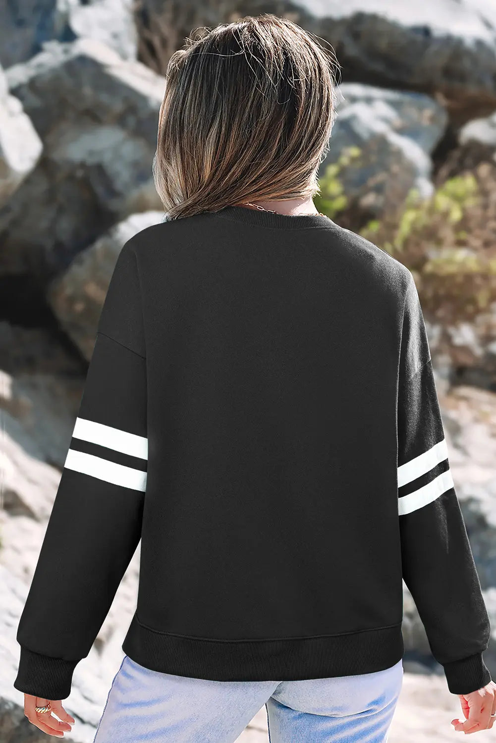 Striped Detail Drop Shoulder Oversized Sweatshirt