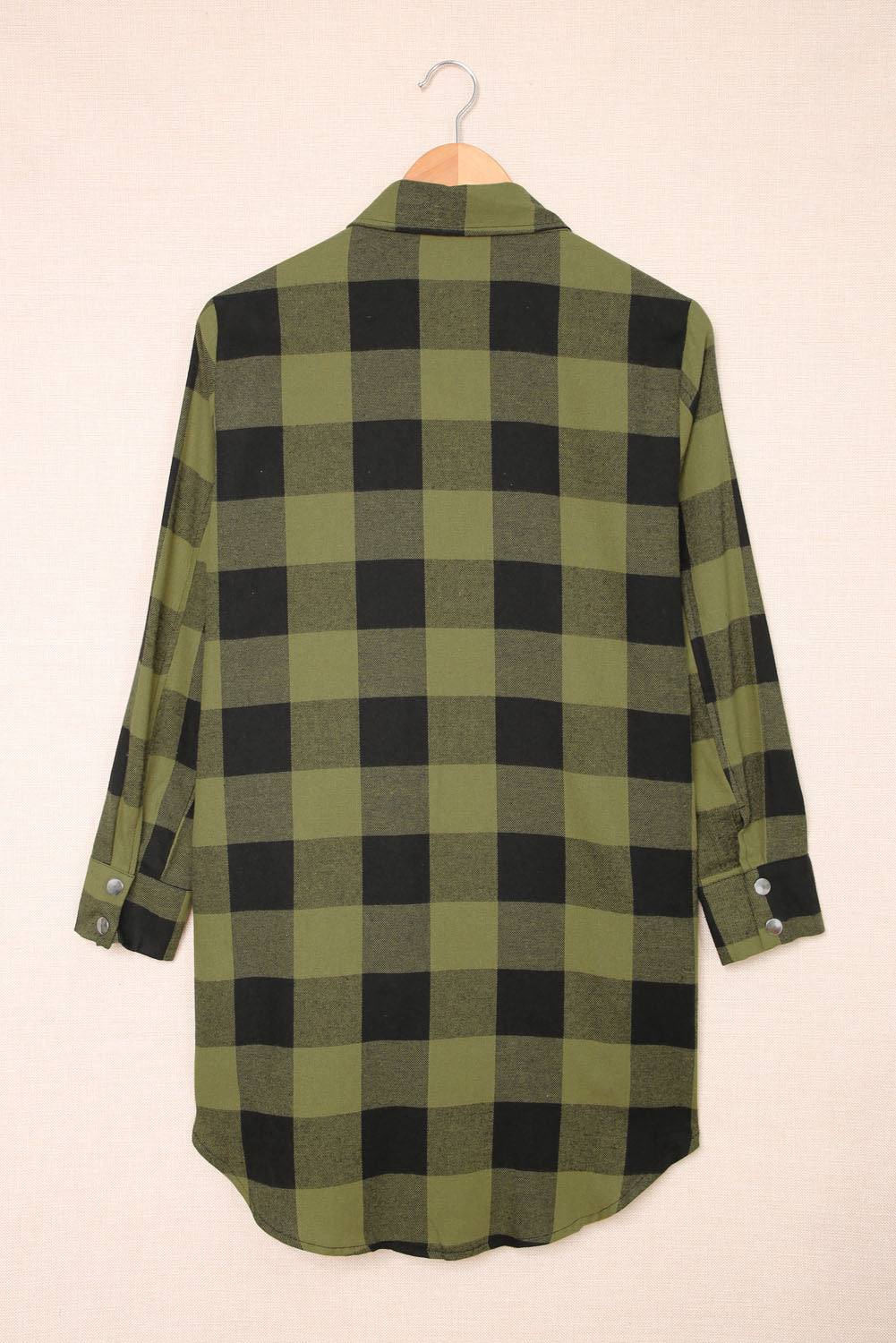 Black Turn-down Collar Plaid Shirt Coat eAura