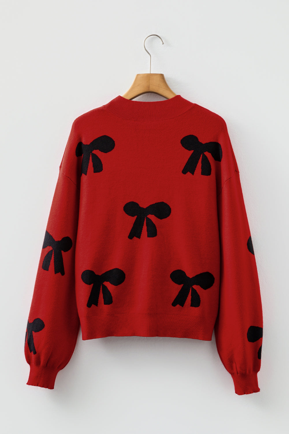 Pearl Embellished Bow Pattern Loose Sweater - eAura
