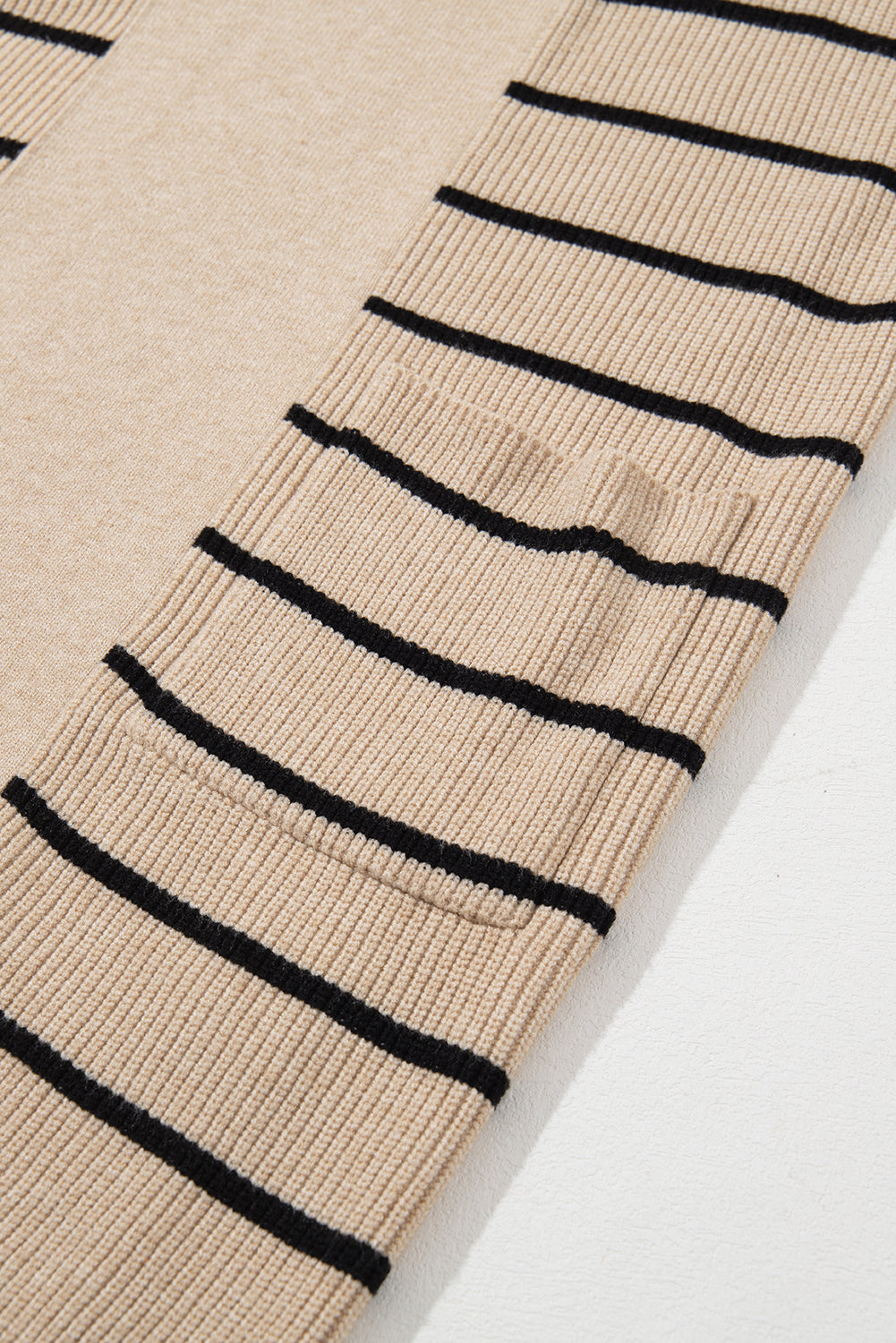 Black Stripe Shawl Neckline Open Cardigan with Pockets eAura