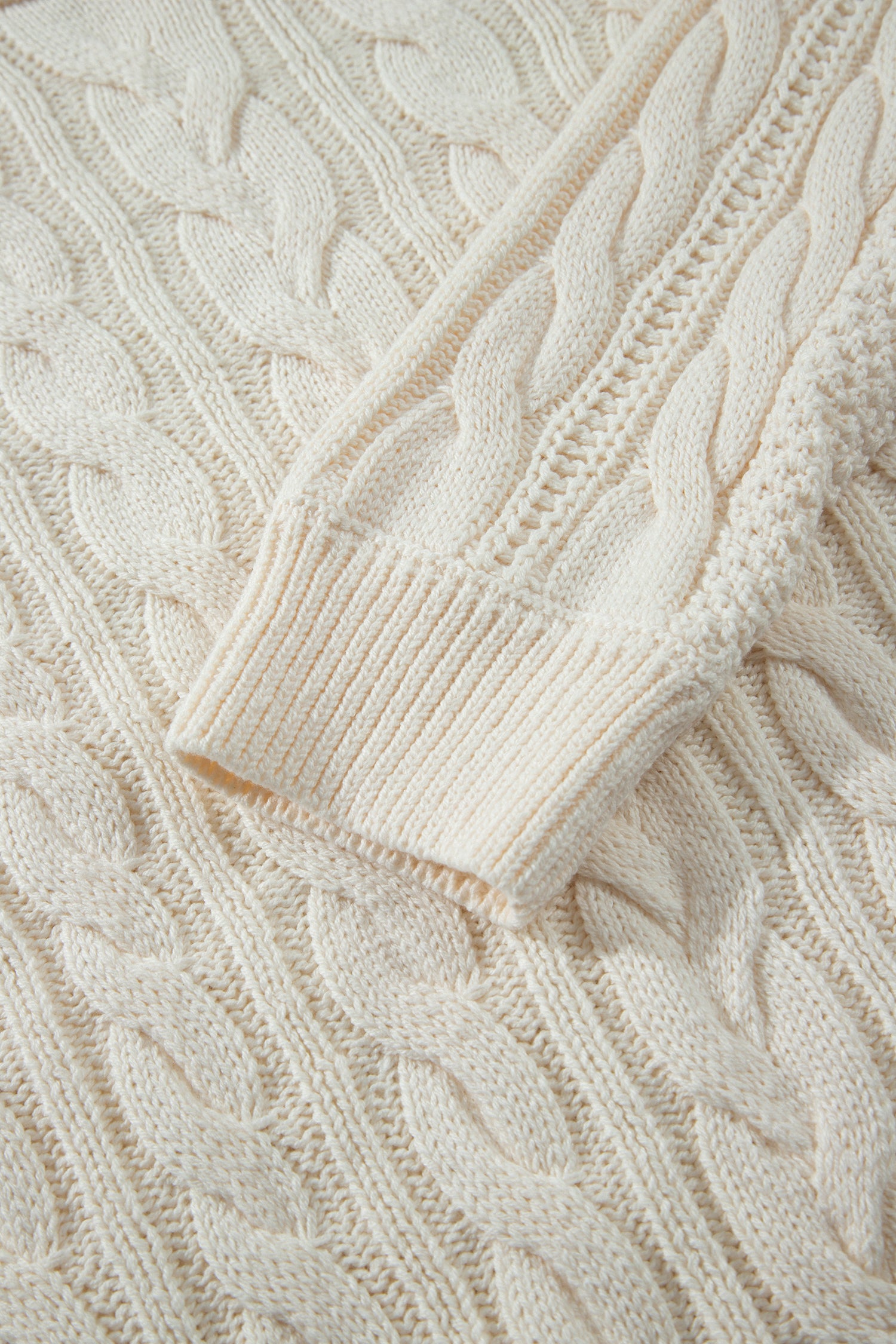 Drop Shoulder Round Neck Cable Knit Sweater – Beige