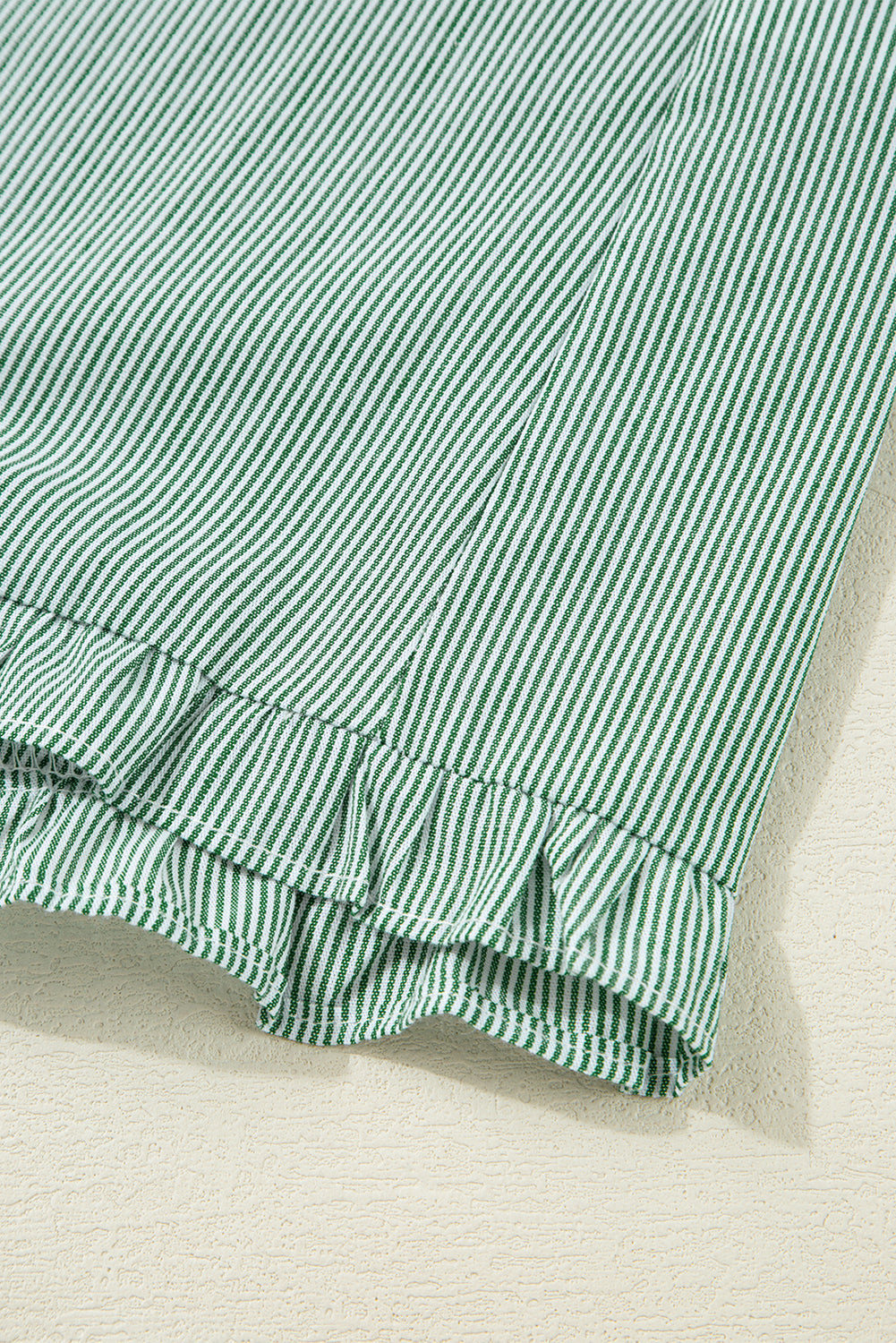Green Stripe Frilled Sleeveless Collar Front Pocket Button Up Mini Dress eAura