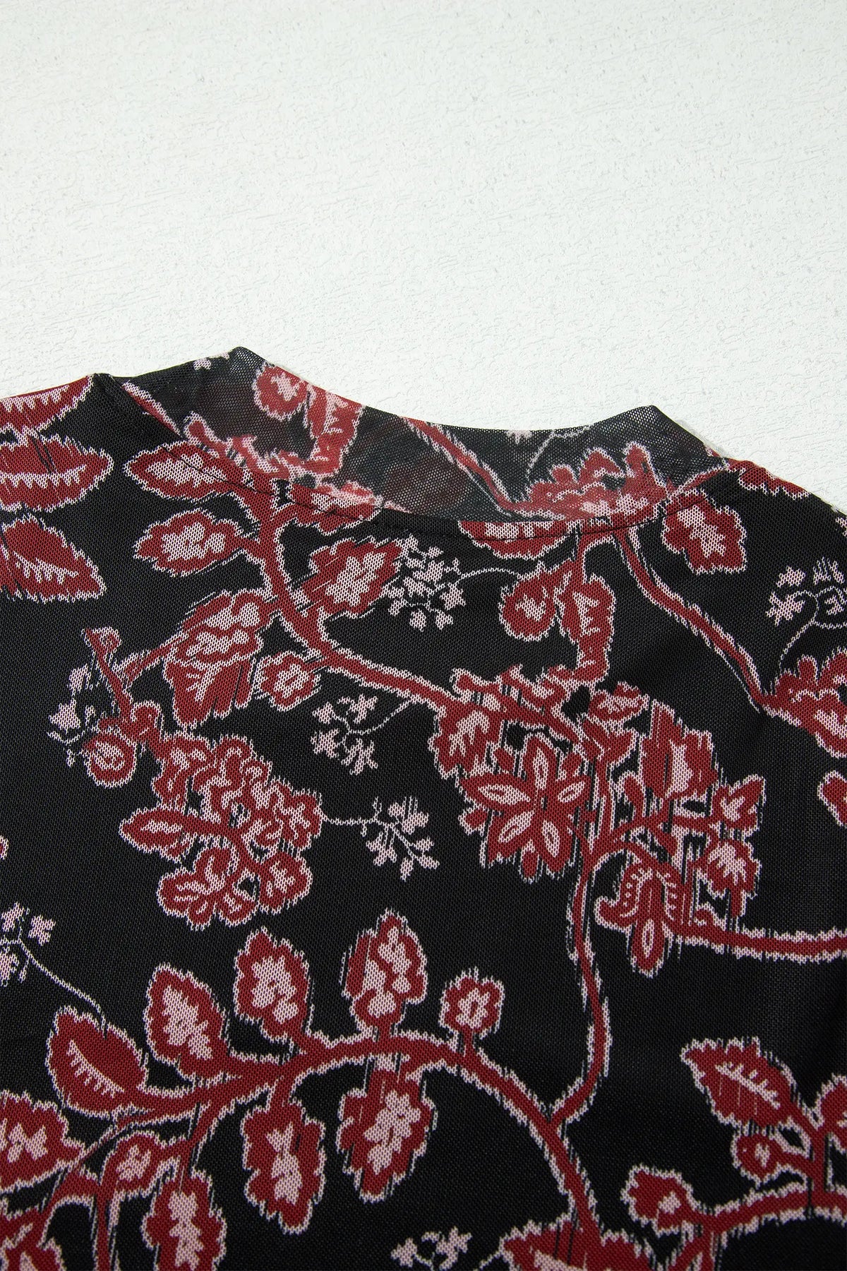 Retro Floral Print Long Sleeve Casual Mesh Dress – Black