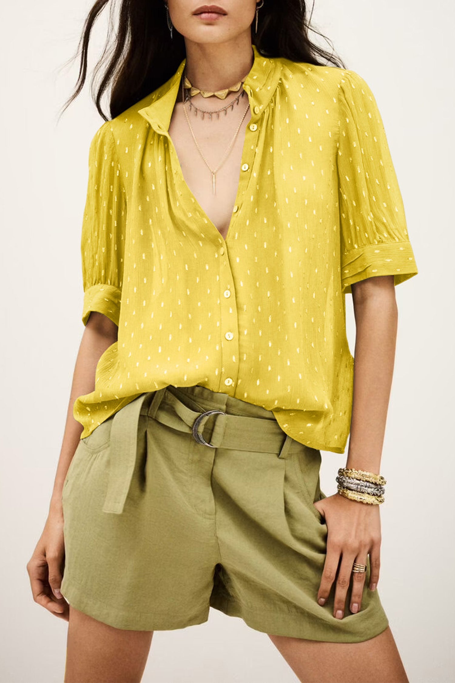 Metallic Jacquard Short Sleeve Shirt - eAura