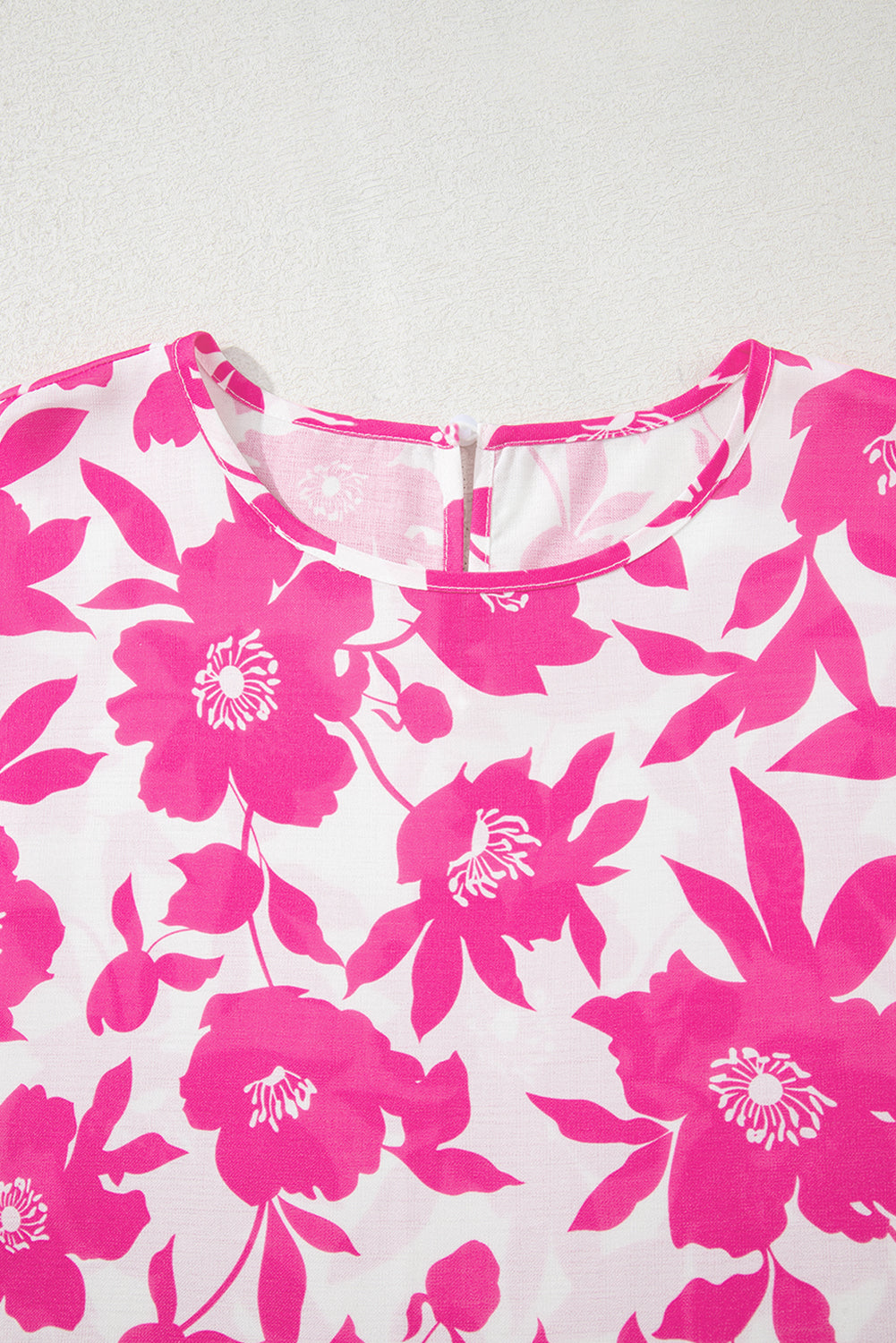 Pink Floral Printed Ruffled Short Sleeve Round Neck Loose Blouse eAura