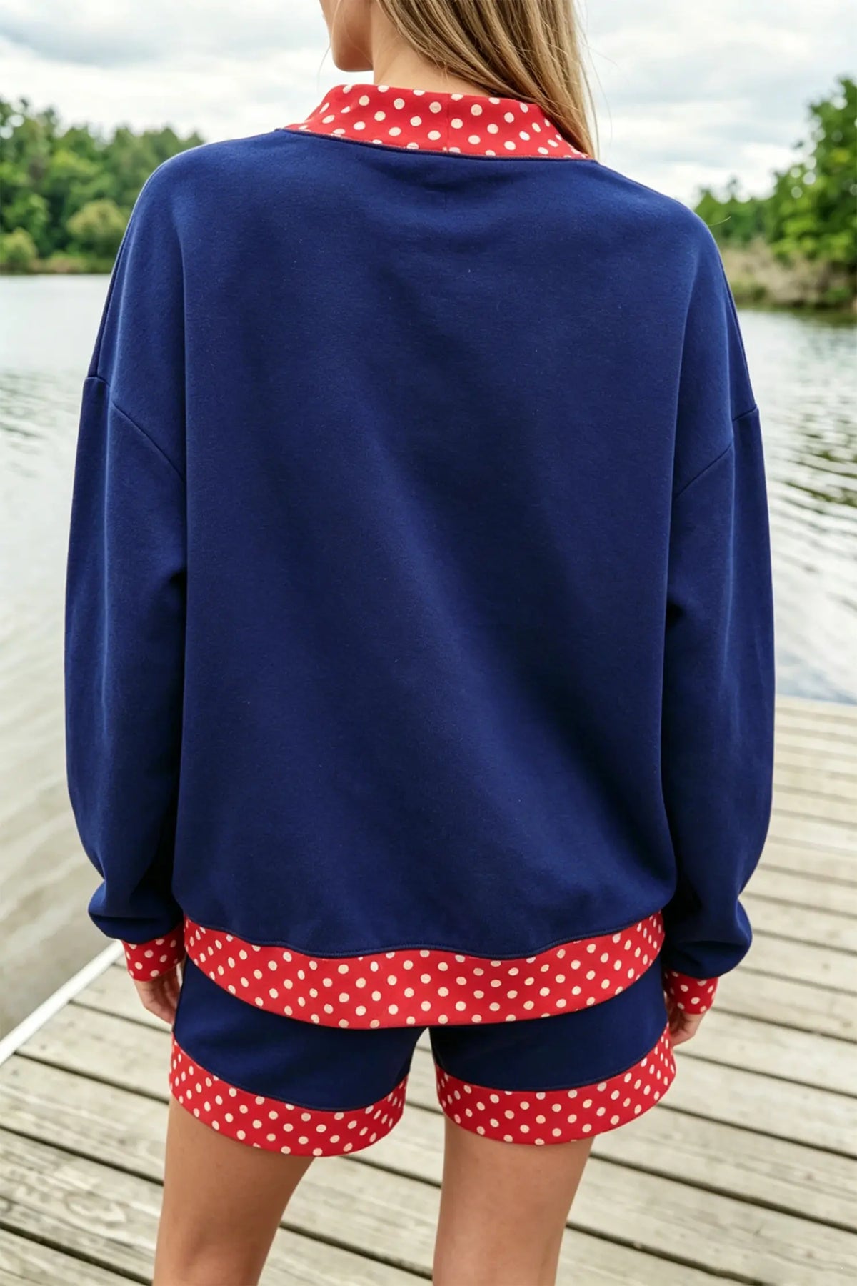 Gingham Trim Baggy Pullover 2pcs Short Set – Fiery Red