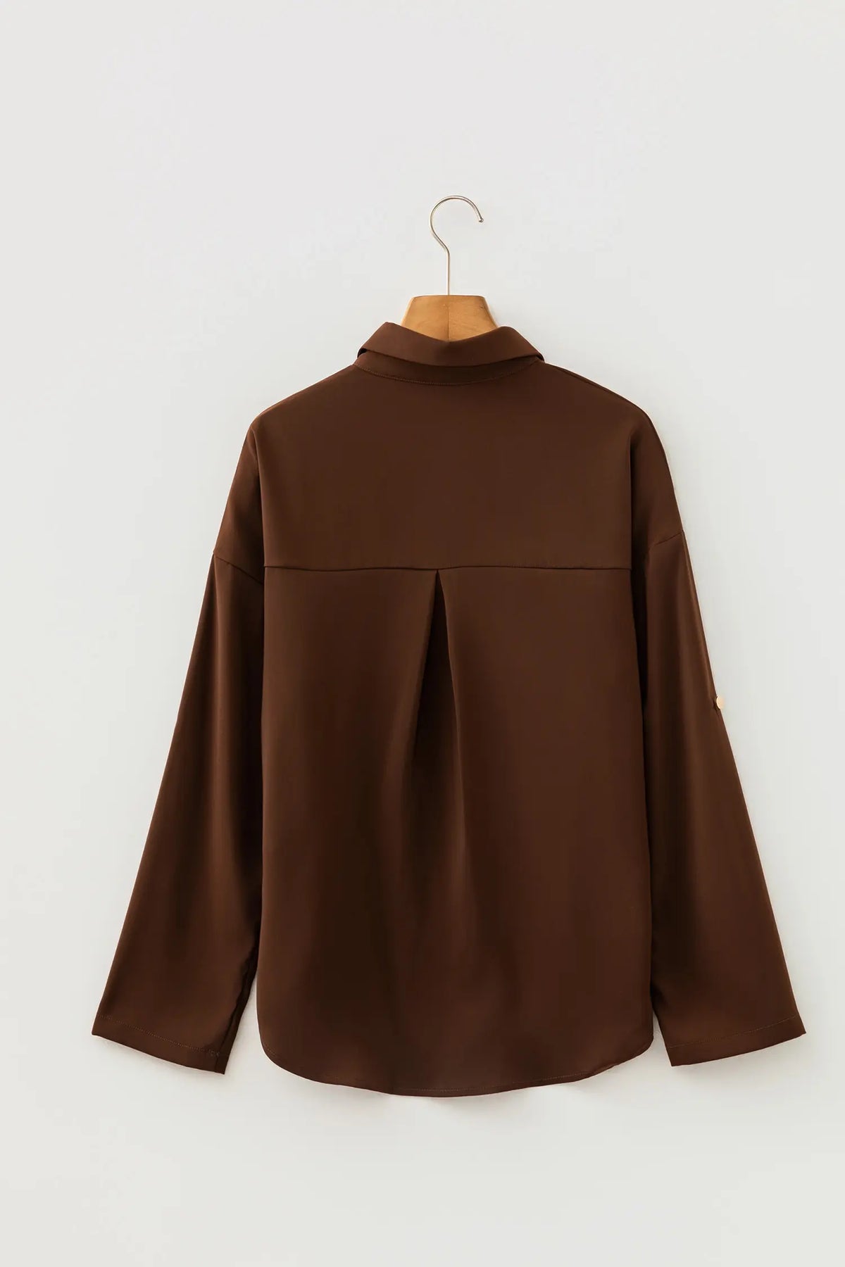 Coffee Multi Button Decoration Tab Long Sleeve Casual Shirt – Brown