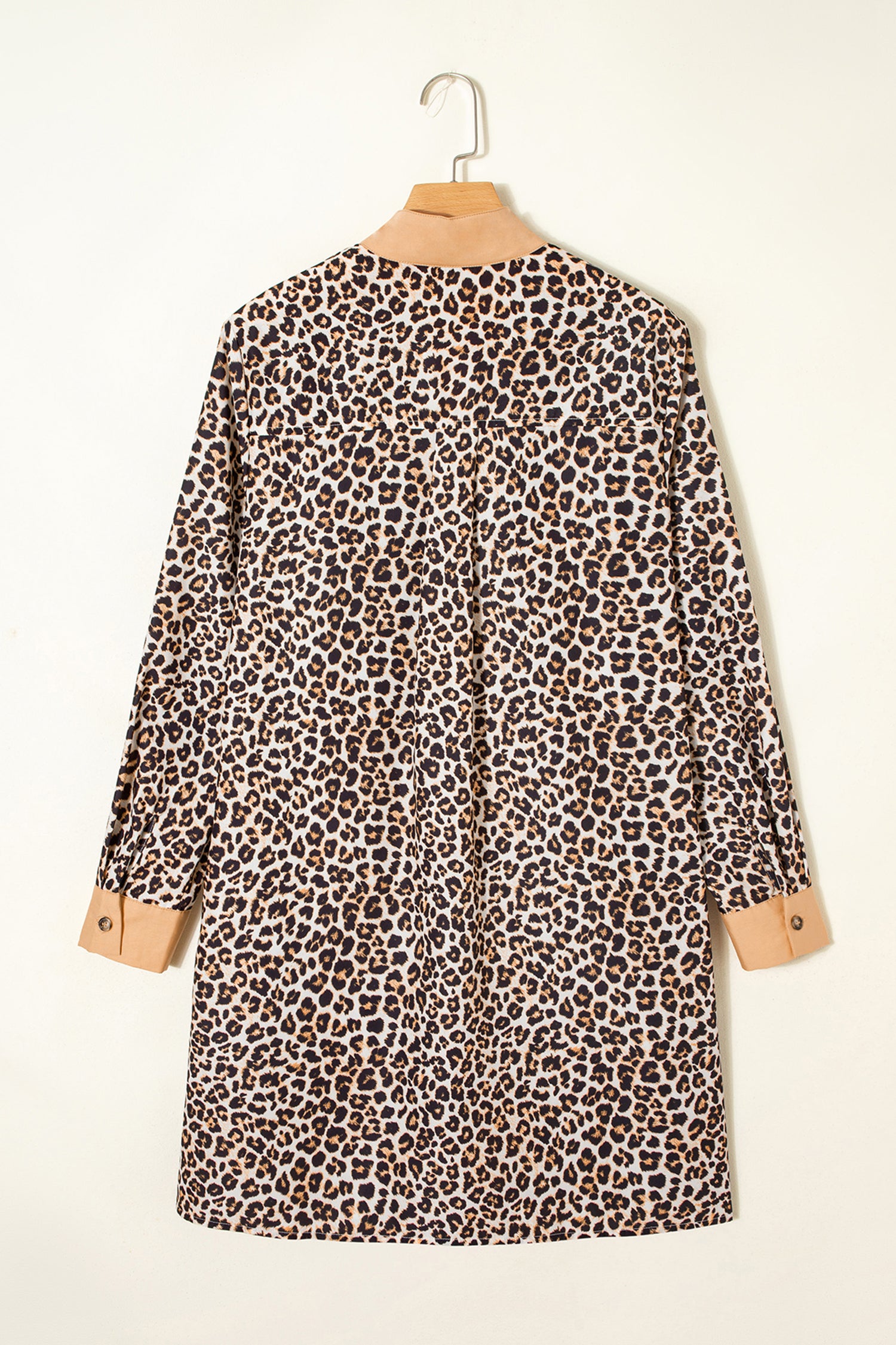 Multicolour Button Striped Collar Leopard Print Long Sleeve Dress