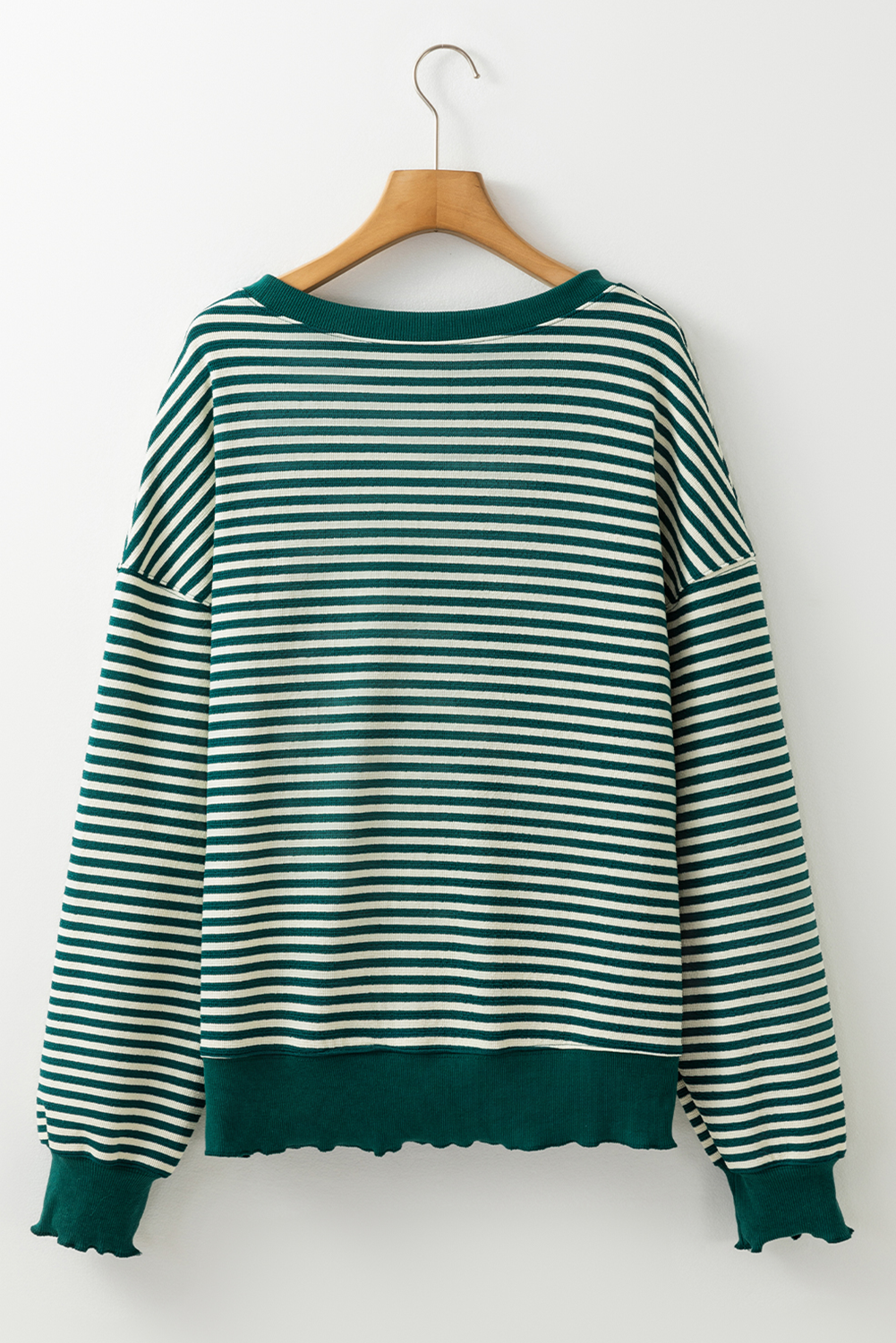 Green Stripe Chenille LUCKY Patched Pattern St Patrick Long Sleeve Top eAura