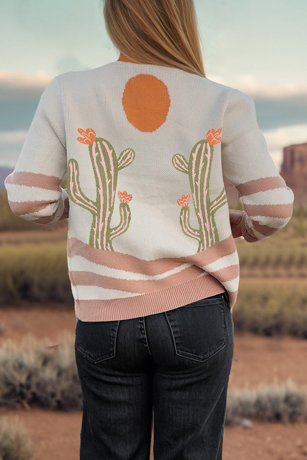 Apricot Desert Cactus Buttoned Front Sweater Cardigan Dear-Lover Dropshipping