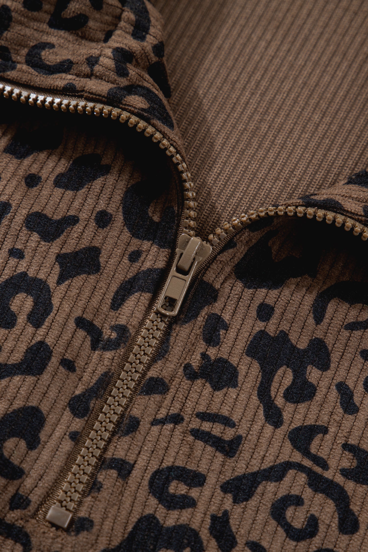 Leopard Print Quarter Zip Soft Corduroy Sweatshirt - Tops/Sweatshirts & Hoodies