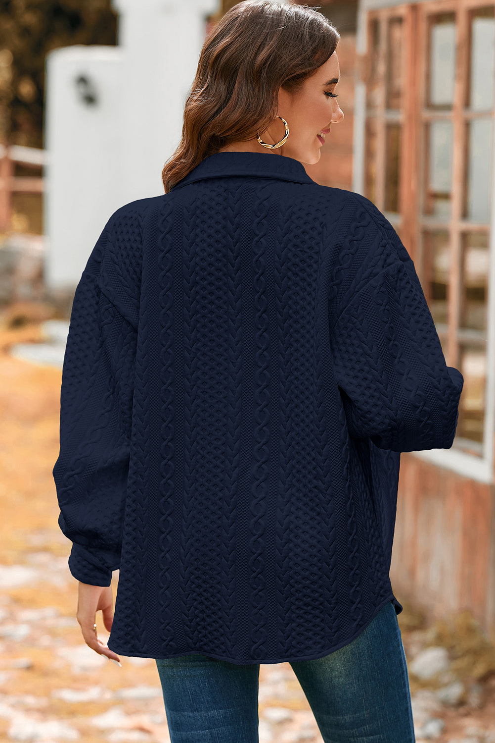 Textured Puff Sleeve Loose Shacket eAura