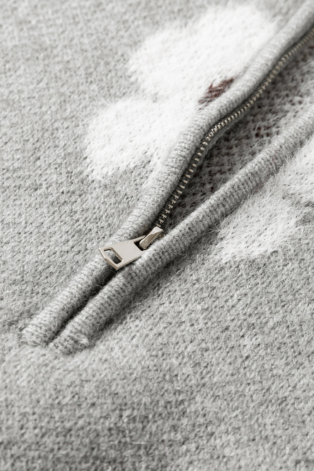 Grey Floral Pattern Half Zip Drop Shoulder Sweater eAura