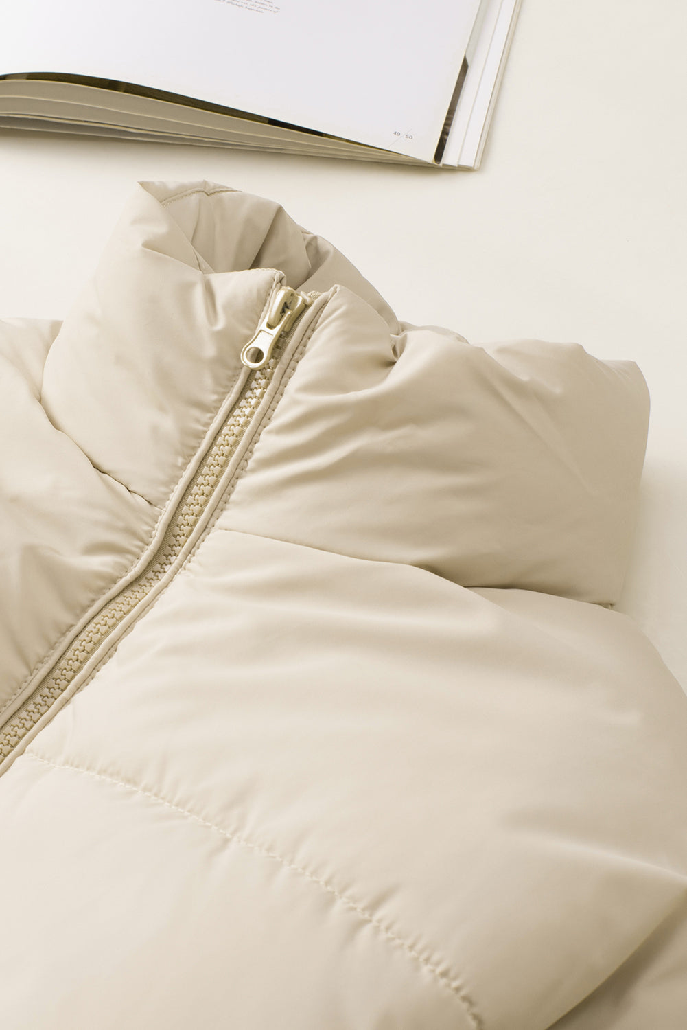 Black Zip Up Drawstring Hem Puffer Coat - eAura