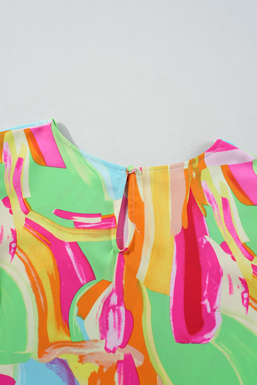 Multicolour Abstract Print Keyhole Back Pleated Half Sleeve Blouse eAura