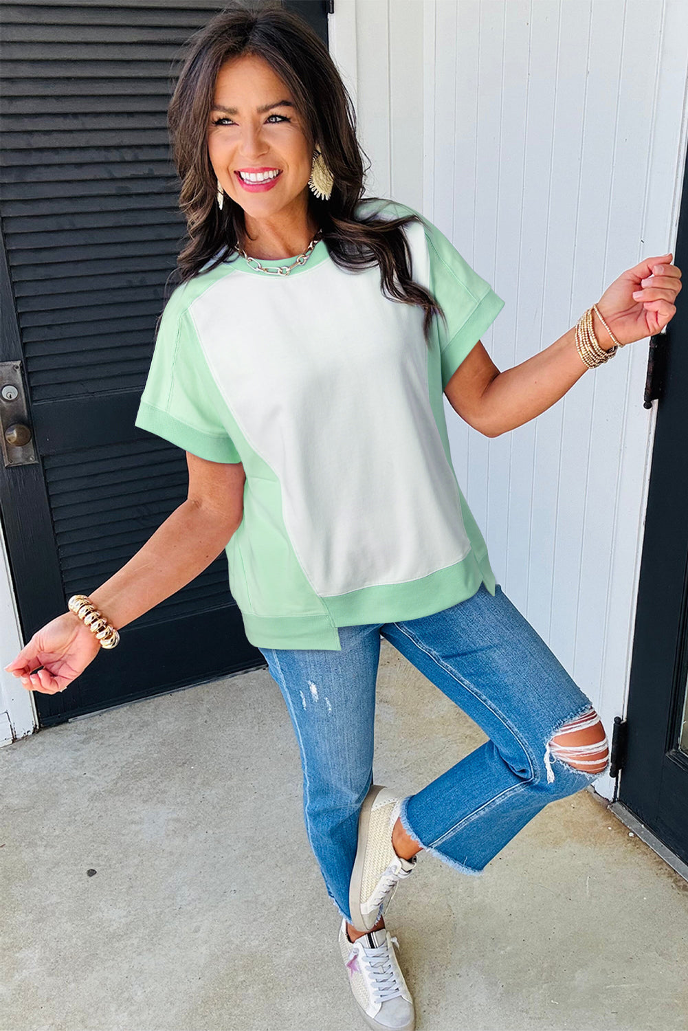 Colour Block Exposed Seam Crew Neck T-Shirt eAura