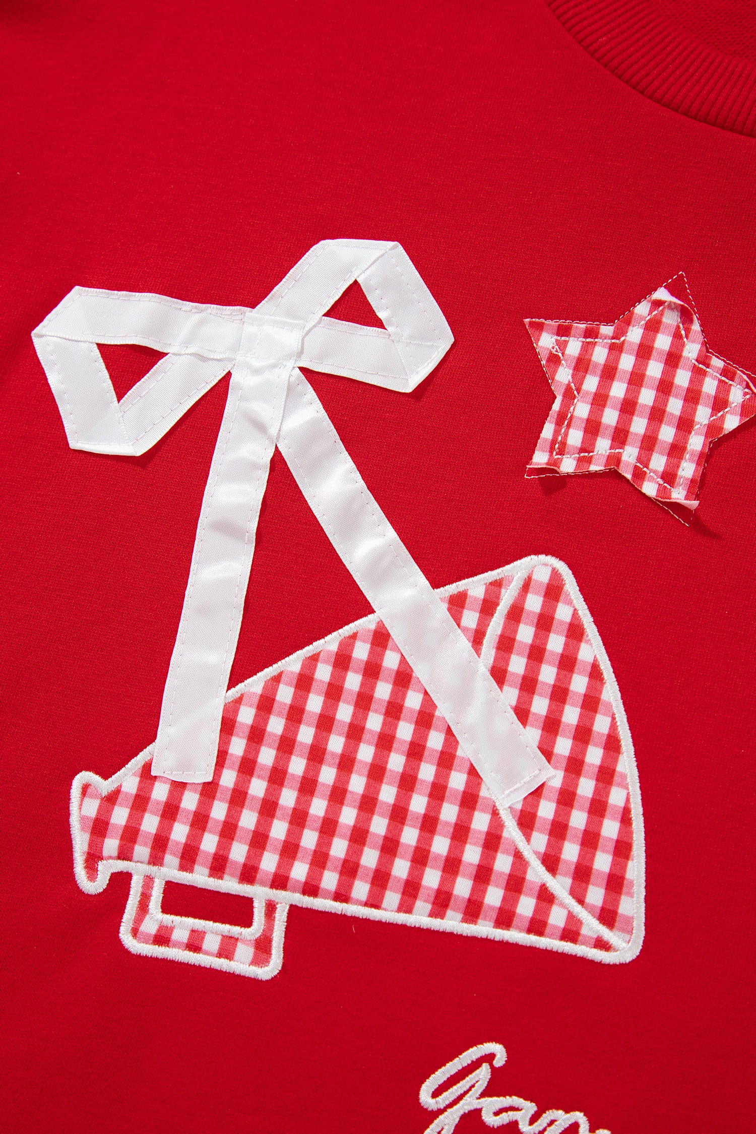 Gingham Patch Embroidered Rugby Game Day Stars Sweatshirt – Racing Red