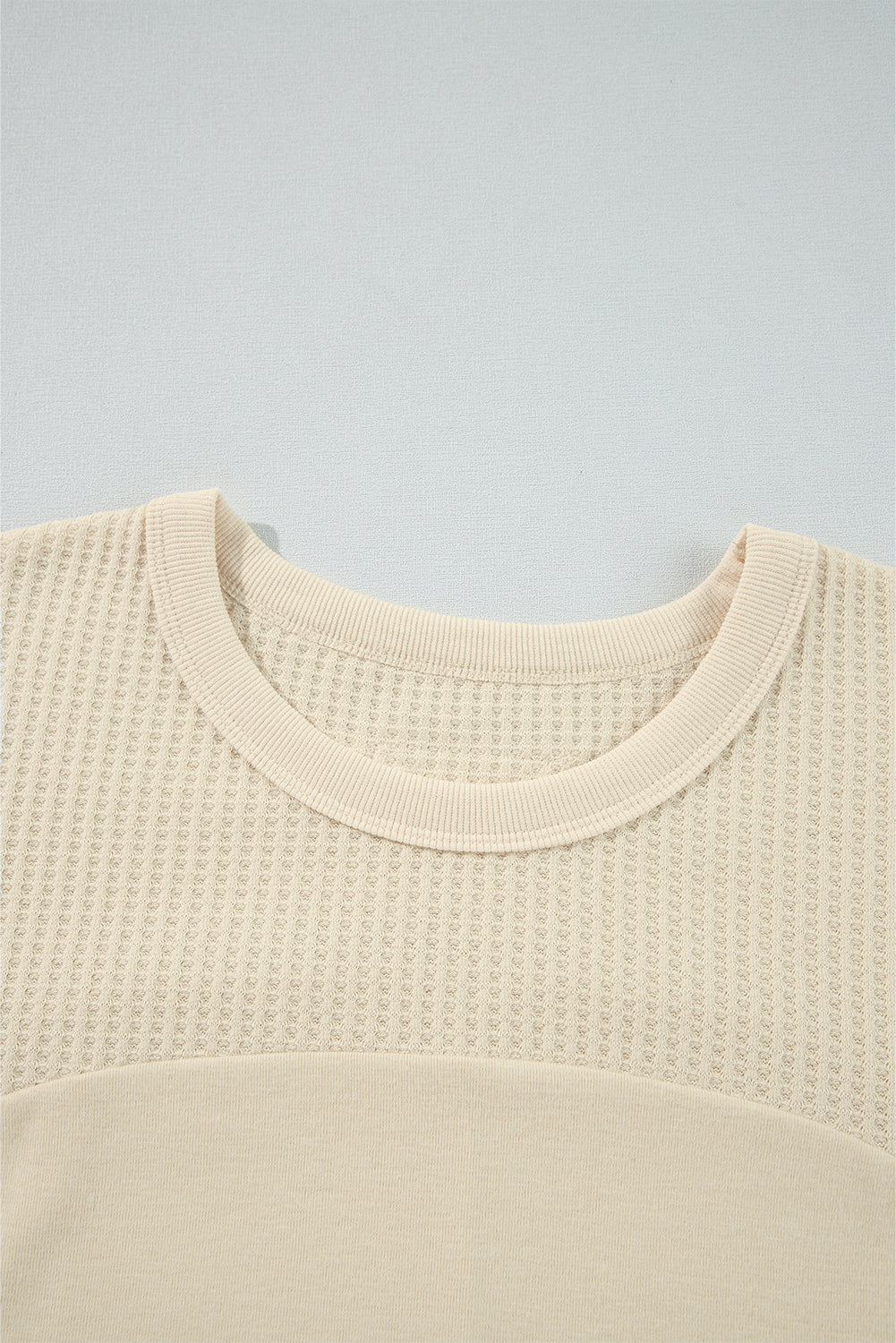 Beige Thermal Knit Patchwork Exposed Seam Long Sleeve Top BB Fashion Outlet