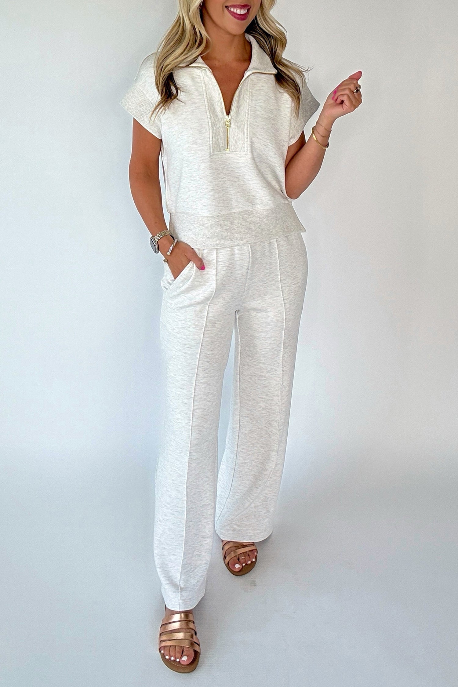 Half Zip Polo Tee Casual Trousers Co-ord Set