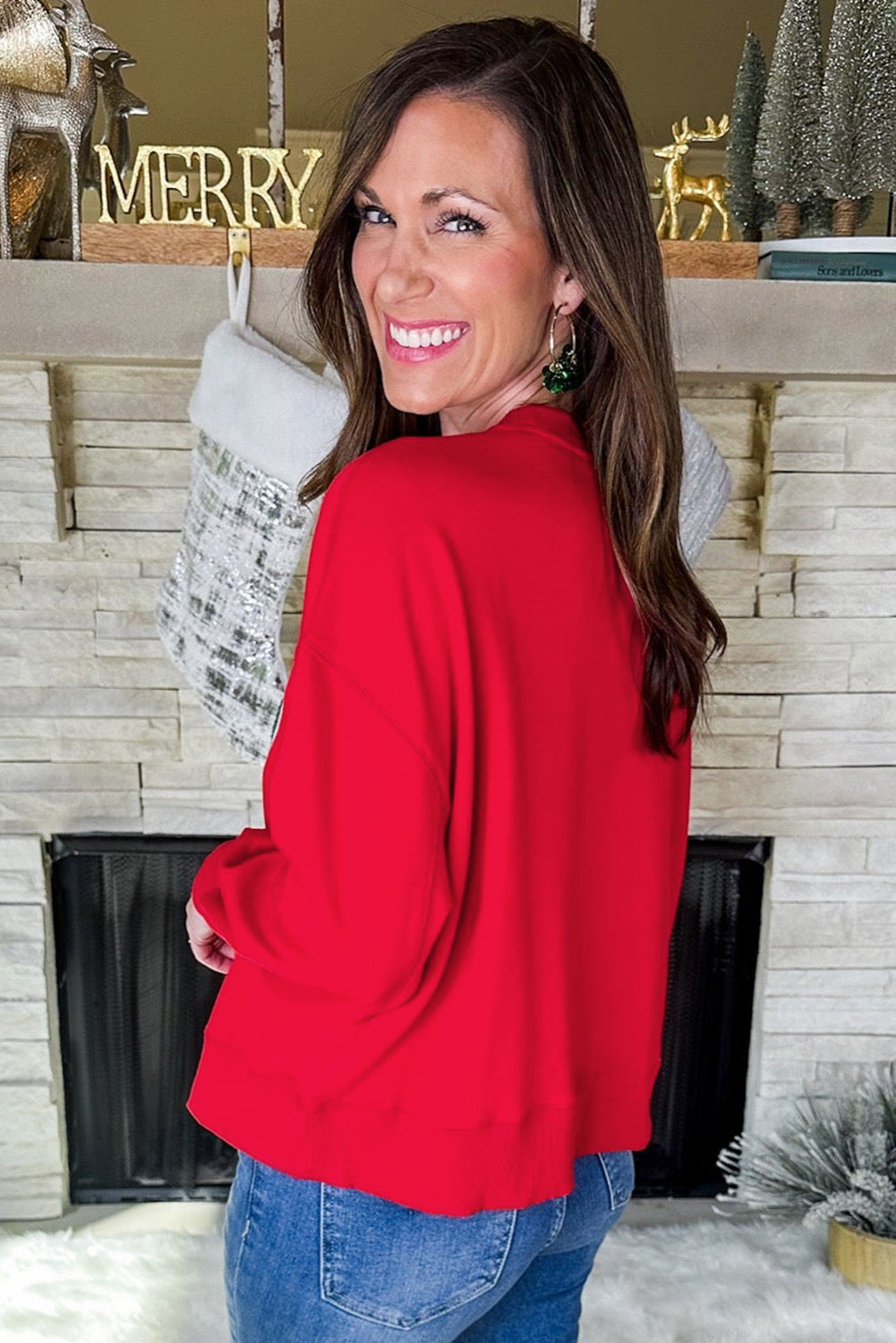 Fiery Red Merry Script Holiday Christmas Graphic Sweatshirt - eAura