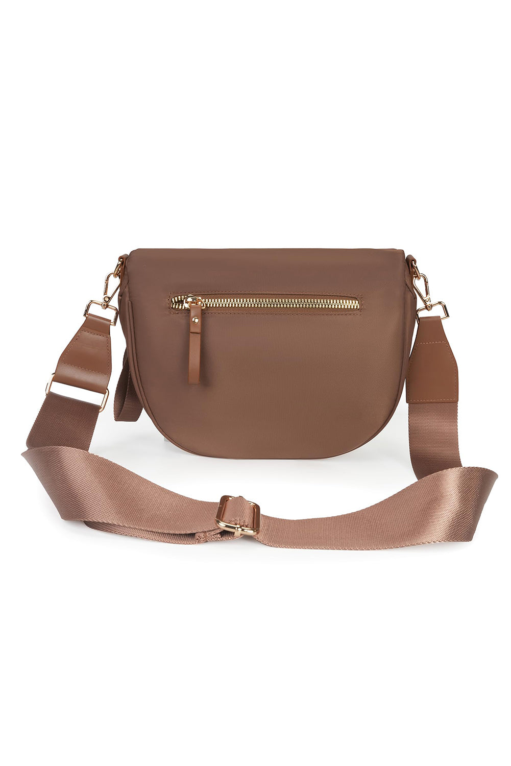 Camel Double Zip Crescent Shape Adjustable Sling Bag