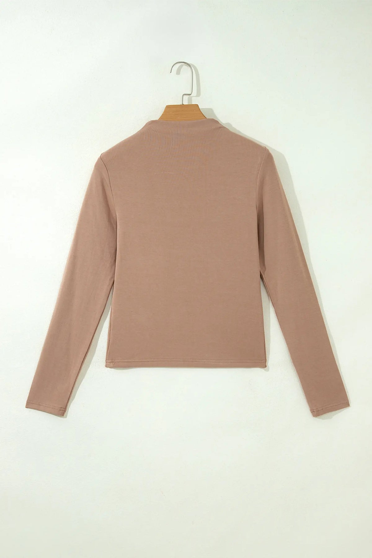 Solid Colour Ribbed High Neck Long Sleeve Sheath Top – Straw Yellow