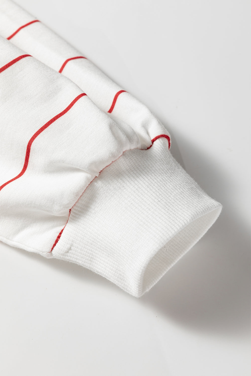 Zip V-Neck Stripe Print Drop Shoulder Long Sleeve Top - eAura