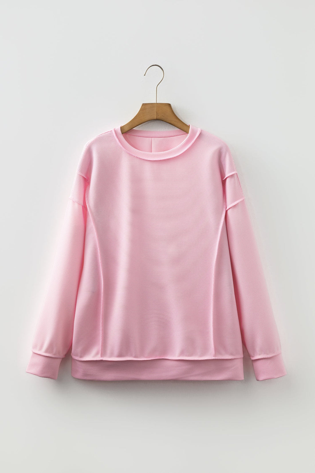 Horizontal Ribbed Exposed Seam Detail Long Sleeve Top - eAura