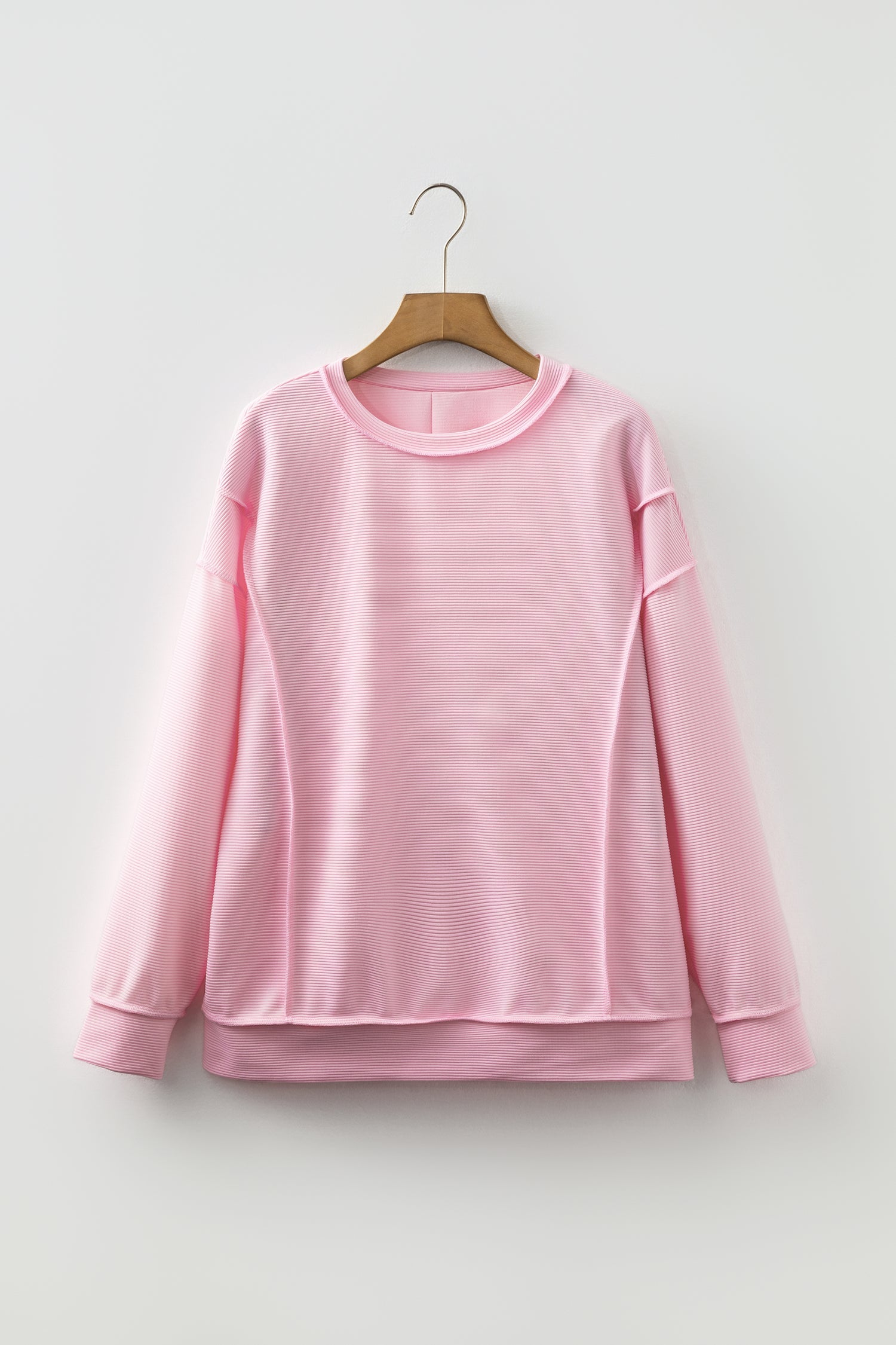 Horizontal Ribbed Exposed Seam Detail Long Sleeve Top - eAura