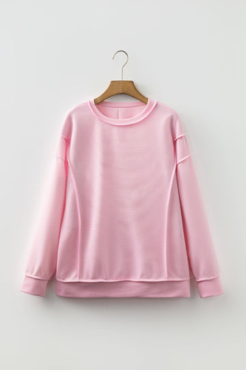 Horizontal Ribbed Exposed Seam Detail Long Sleeve Top - eAura