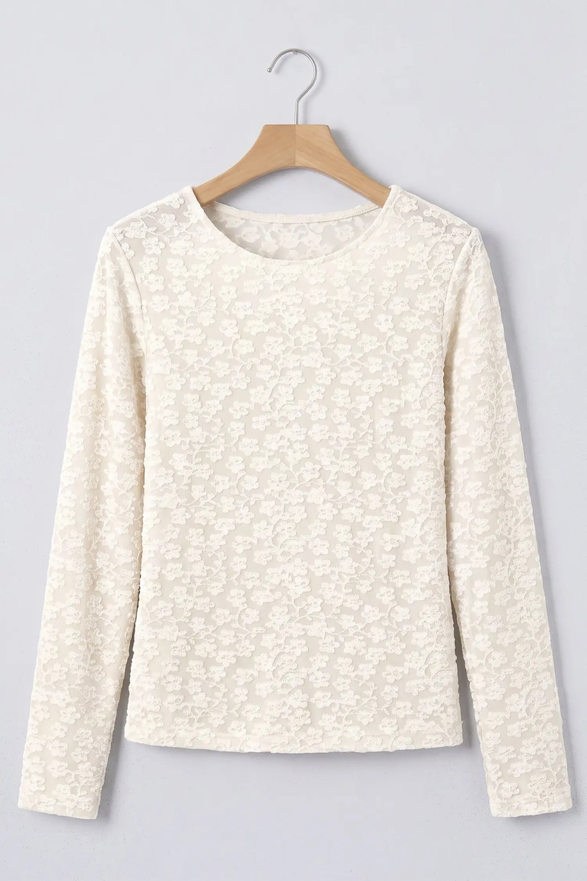 Long Sleeve Top Floral Textured Sheath with Round Neck