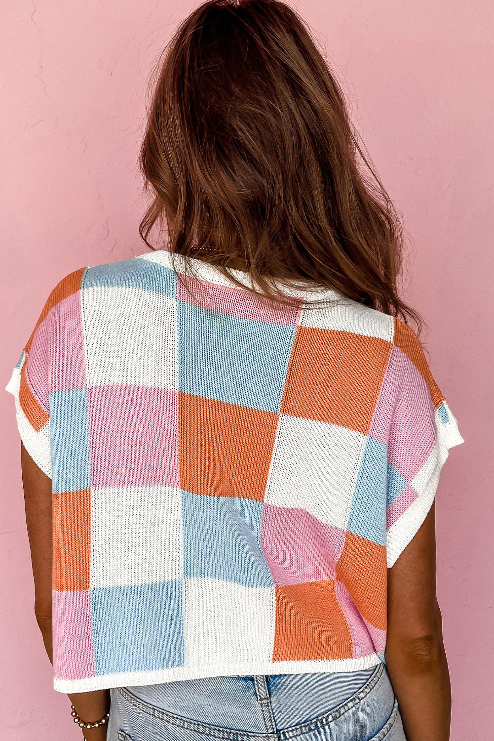 Grapefruit Orange Colour Block Cap Sleeve Sweater eAura
