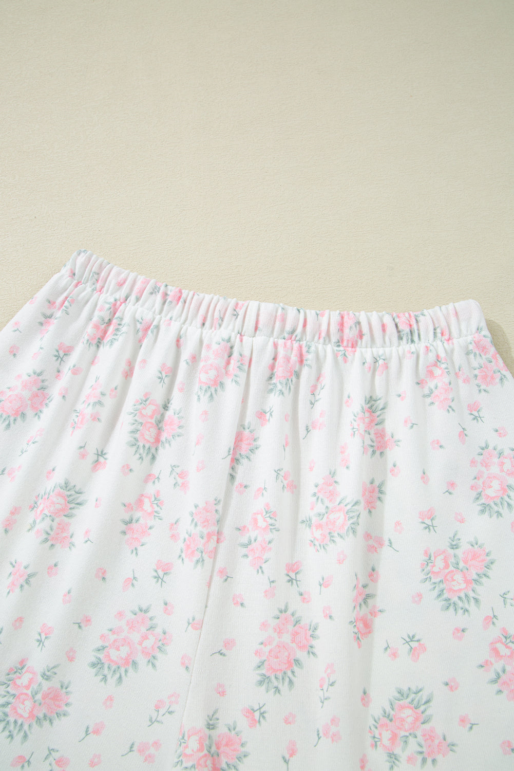 Pink Floral Lettuce Trim Tee and Shorts Ribbed Lounge Set eAura