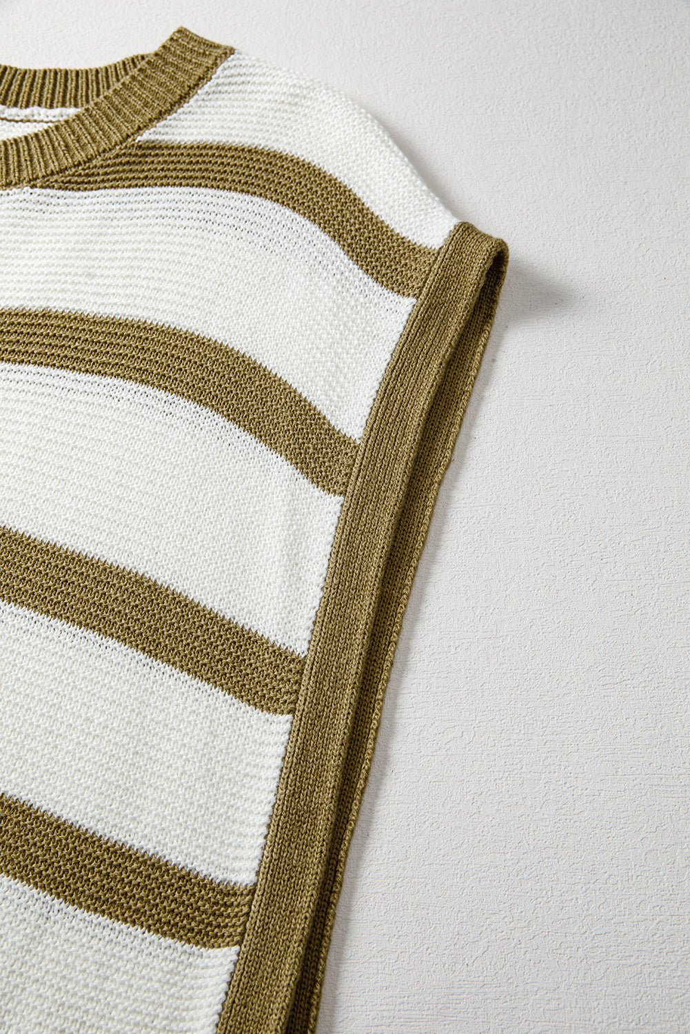 Khaki Stripe Tie Open Side Sweater Knit Top eAura
