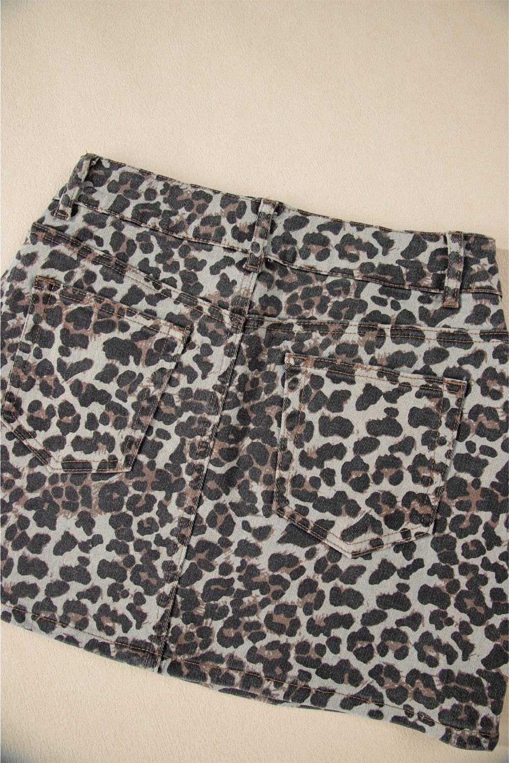 Khaki Leopard Denim Mini Skirt eAura