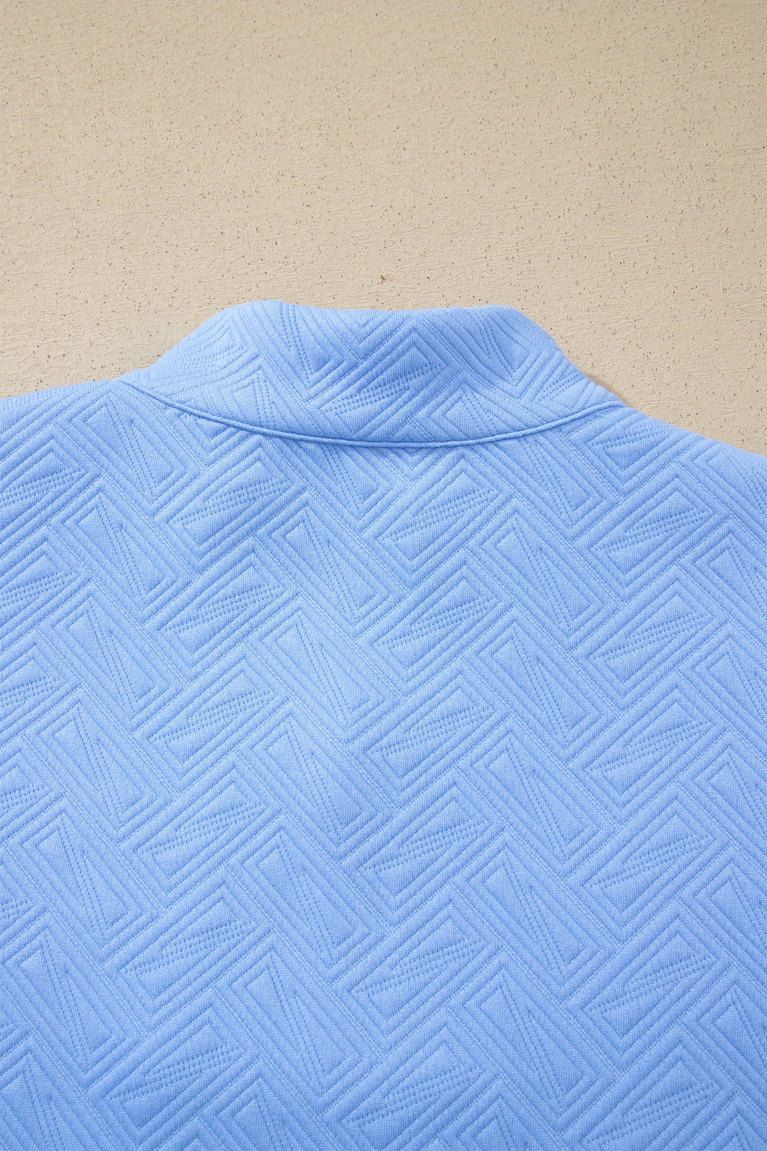 Myosotis Stylish Textured Stripe Trim Split Neck Puff Sleeve Top – Blue