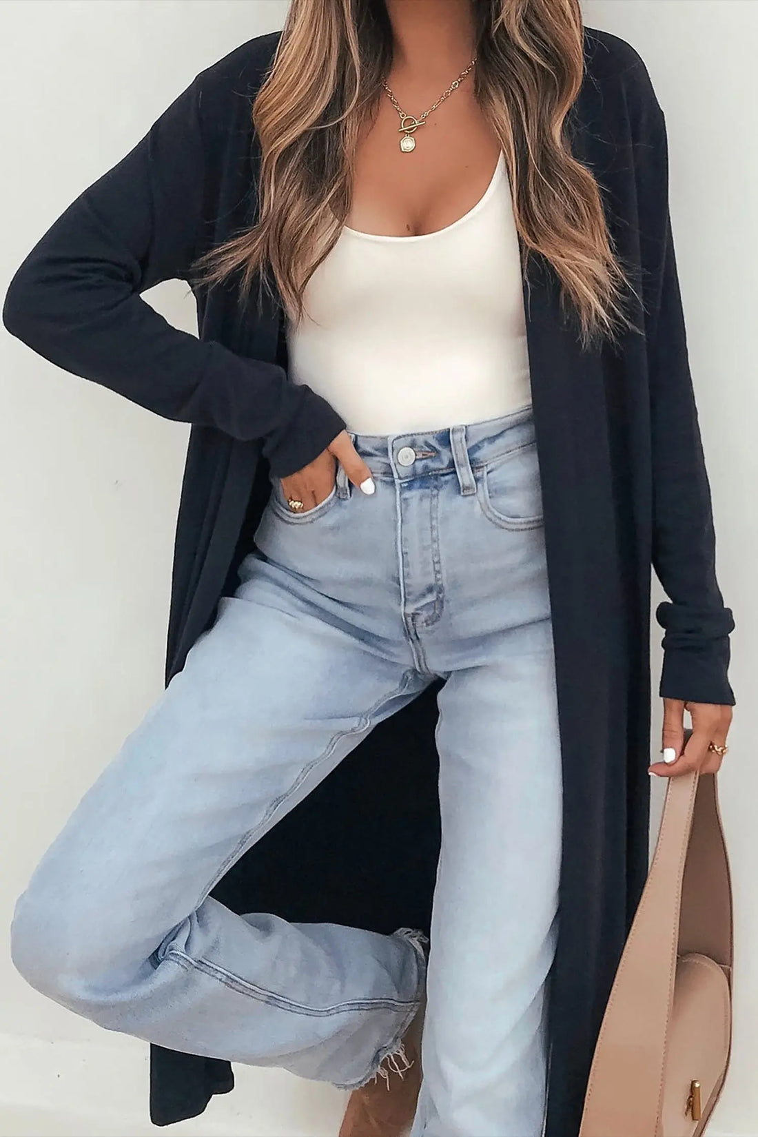 Solid Colour Long Sleeve Casual Tunic Shift Cardigan