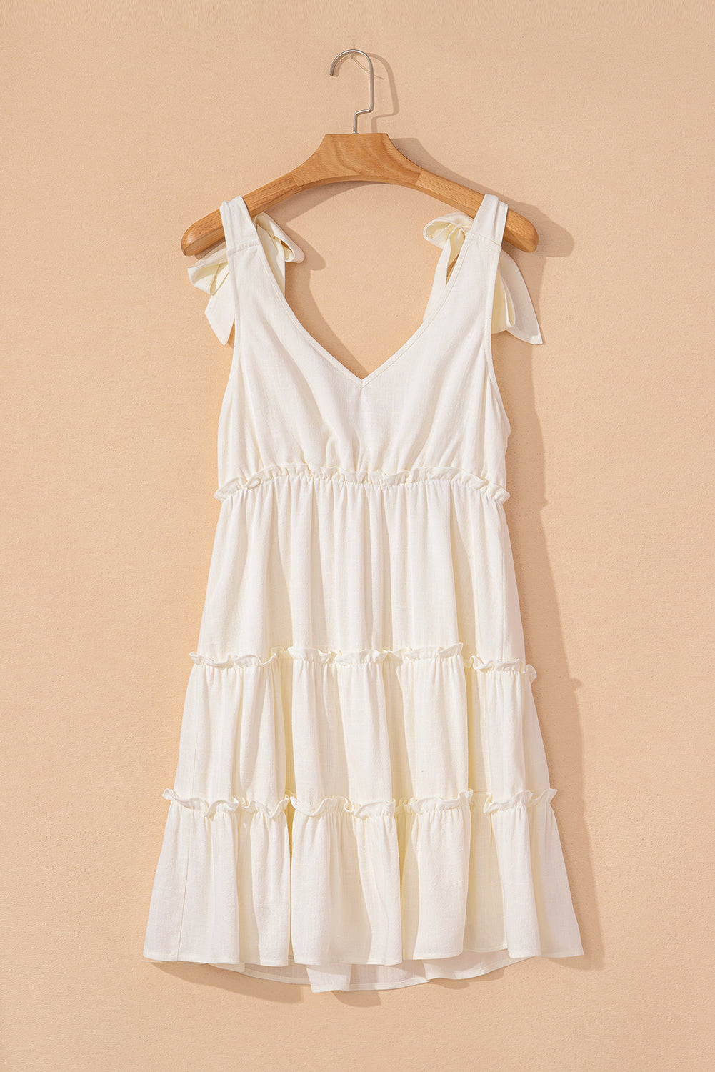 Tied Straps Ruffle Tiered Mini Dress eAura