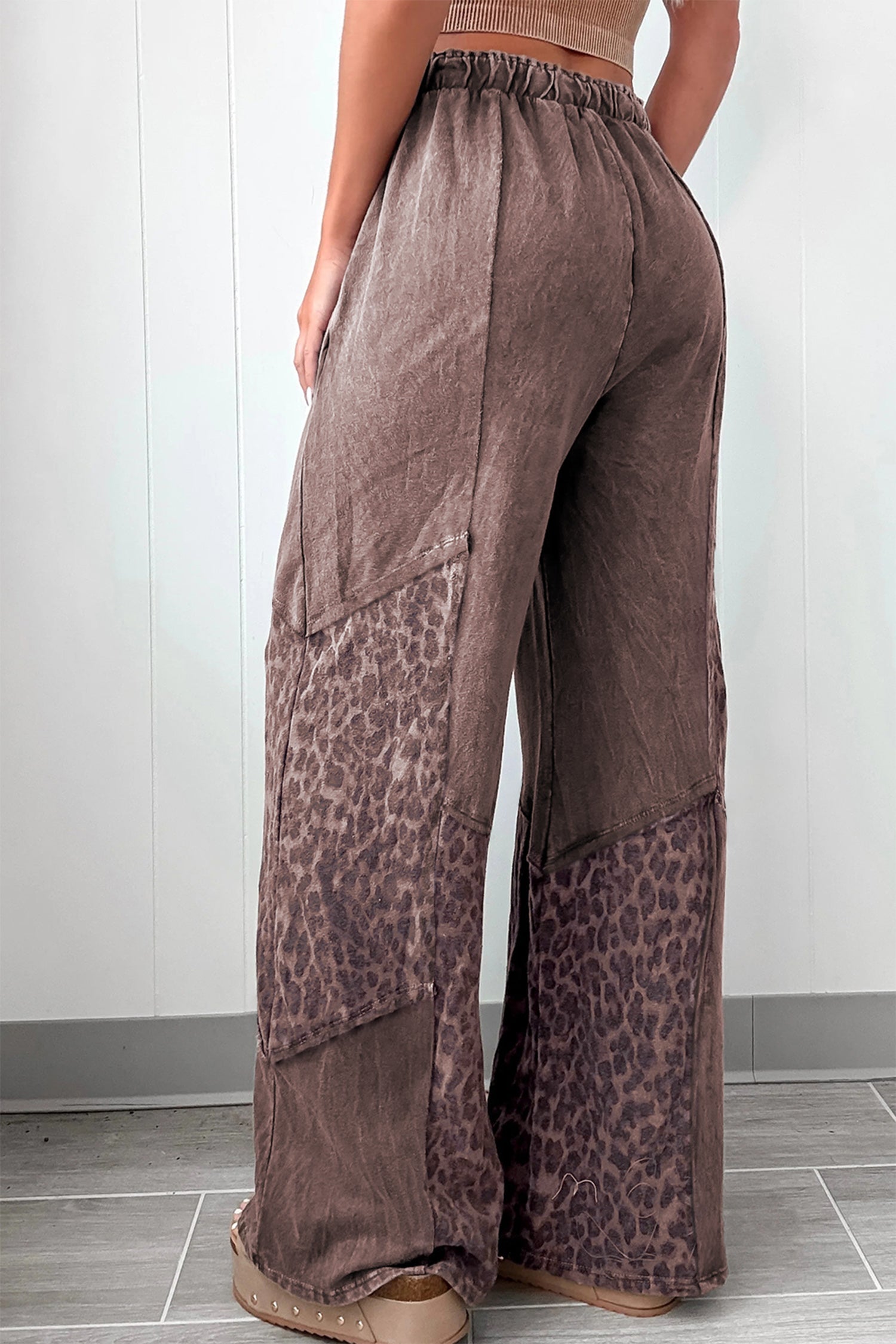 Mineral Wash Leopard Patchwork Trousers - eAura