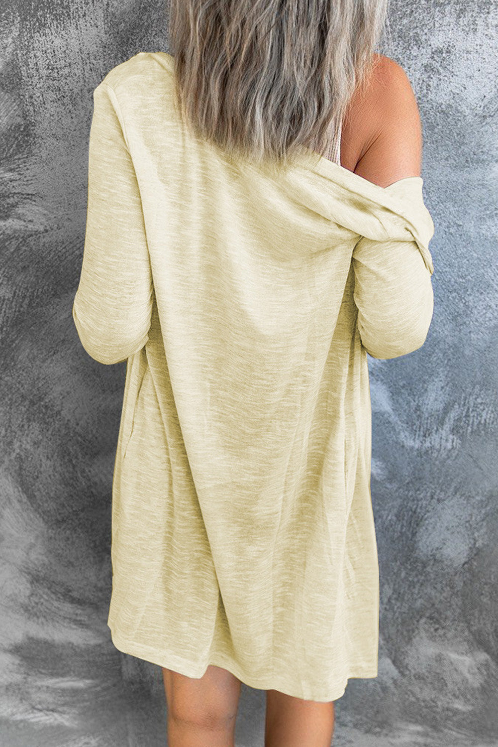 Beige Solid Colour Open-Front Buttons Cardigan eAura